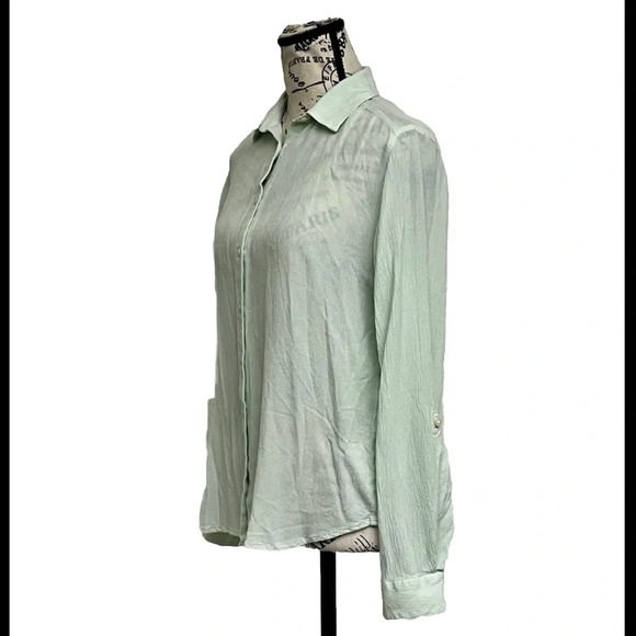 Ann Taylor Mint Green Button Up Semi Sheer Blouse Casual Modest Mature Womens S - Picture 2 of 9